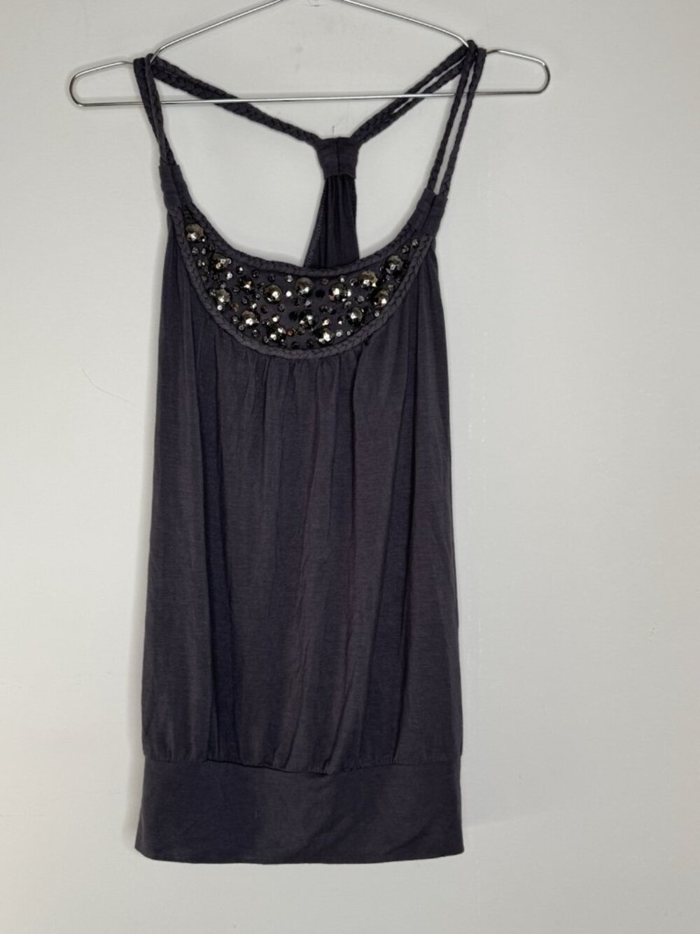 Y2K 6 Degrees Size Large New Grey Beaded Embellish Tank Top NOS Vintage 2000s
